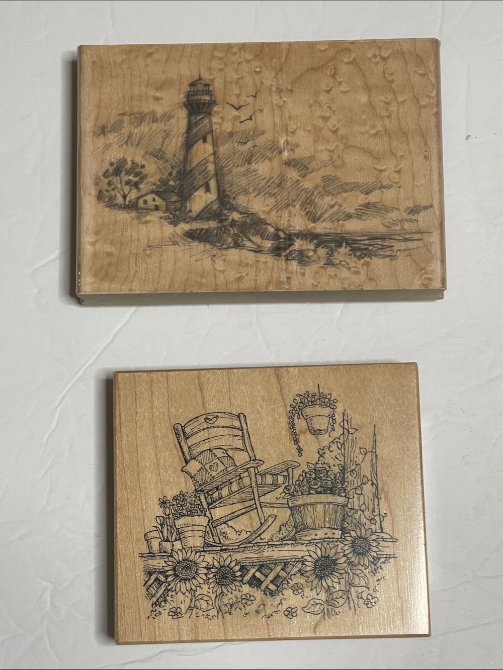 Woodburned Lighthouse & Rocking Chair Wooden Wall Plaques - Natural Wood